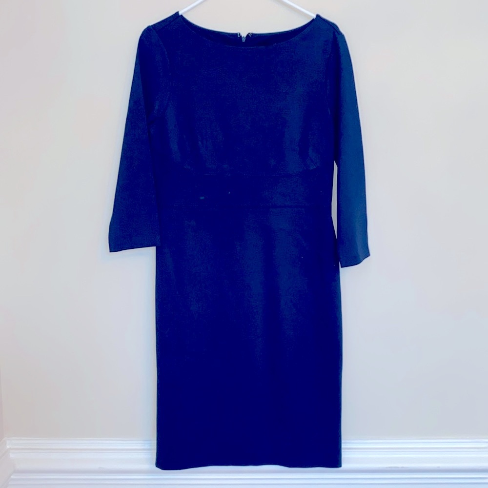 Ann Taylor Teal Asymmetrical Fitted (Stretch fabric) Dress 3/4 Sleeves Size6
